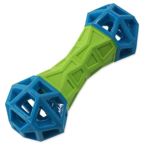 Spielzeug DOG FANTASY Knochen mit geometrischen Mustern pfeifend grün-blau 18 cm