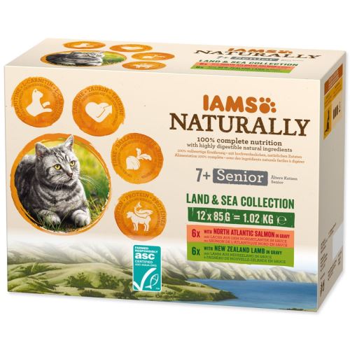 IAMS Naturally Senior Meeres- und Landfleisch in Sauce Multipack (12x85g) 1020 g