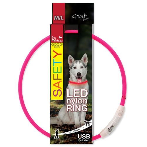 Halsband DOG FANTASY LED nylon rosa M-L 1 Stück