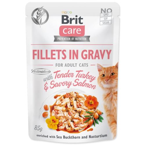 BRIT Care Katzenfilets in Bratensoße mit zartem Putenfleisch und würzigem Lachs 85 g